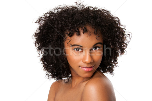 Szépség női arc göndör haj gyönyörű boldog Stock fotó © phakimata