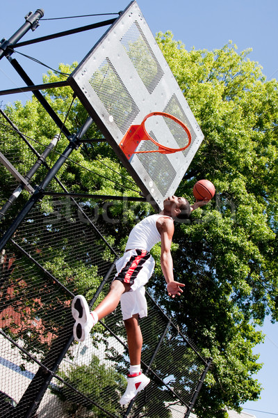 Jumping basketball player Stock photo © phakimata