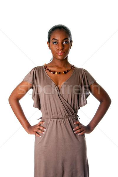 Stock foto: Durchsetzungsfähig · african · business · woman · stehen · Hände