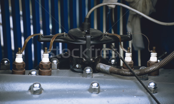 Stock photo: Spark plugs and ignition distributor of an old car
