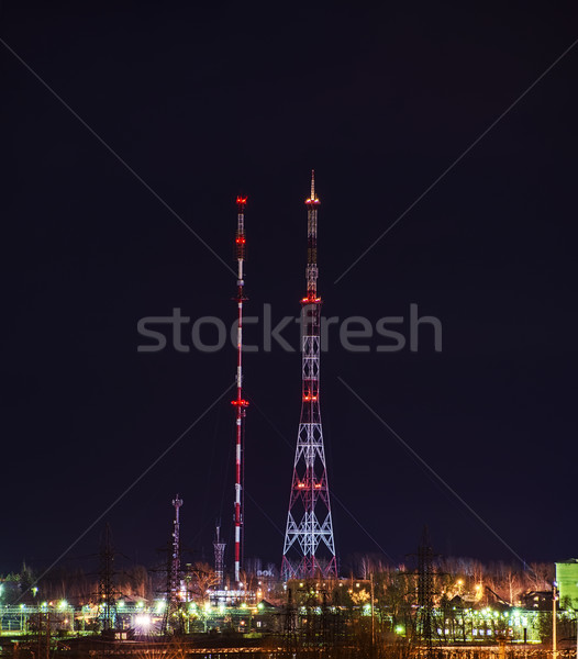 Foto d'archivio: Comunicazioni · torre · due · comunicazione · torri · cielo · notturno