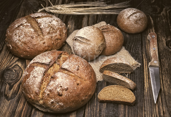 pieces of bread on a board with shallow depth of field Stock photo © Phantom1311