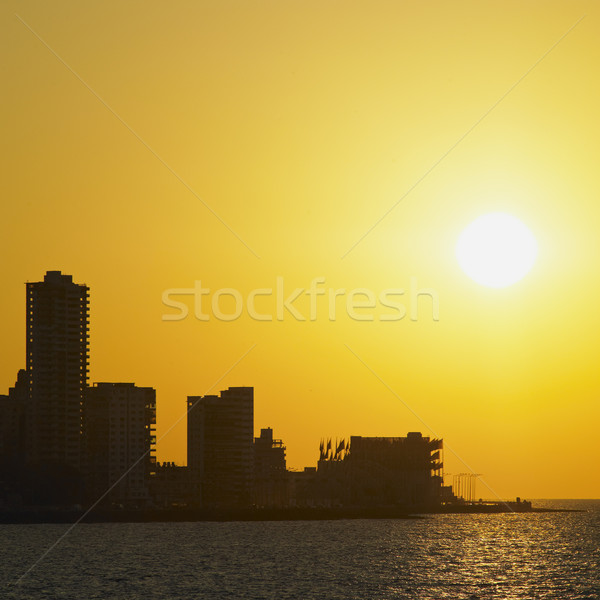 Pôr do sol Havana Cuba edifício sol mar Foto stock © phbcz