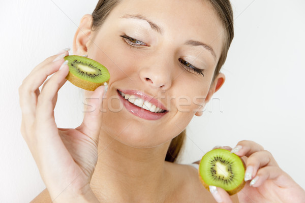 Stock foto: Porträt · kiwi · Frau · Obst · Früchte