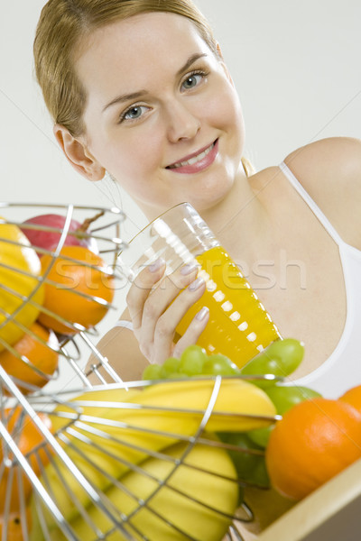 女子 早餐 水果 健康 橙 眼鏡 商業照片 © phbcz