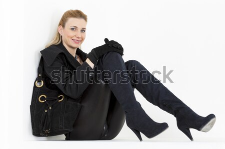 Foto stock: Sessão · mulher · preto · roupa · botas