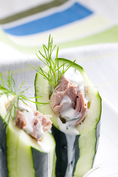 Thunfisch-Salat Gurken Platte Salat Essen gesunden Stock foto © phbcz
