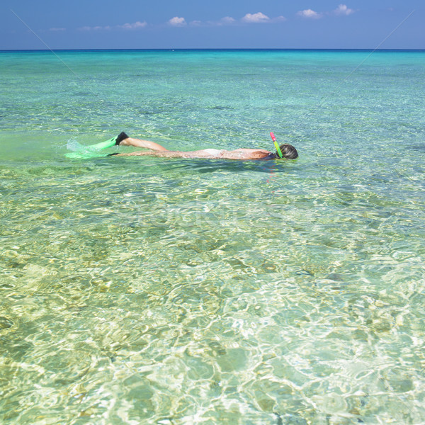 Schnorcheln Frau Meer Sport allein weiblichen Stock foto © phbcz