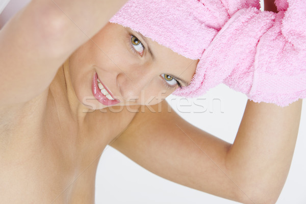 Retrato mulher jovem turbante mulher mão Foto stock © phbcz