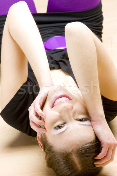 Foto stock: Retrato · mulher · piso · jovem · sozinho · juventude