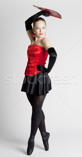 Ballett-Tänzerin halten Fan Frauen Tanz rot Stock foto © phbcz