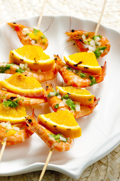 Garnéla narancs étel egészség tányér edény Stock fotó © phbcz