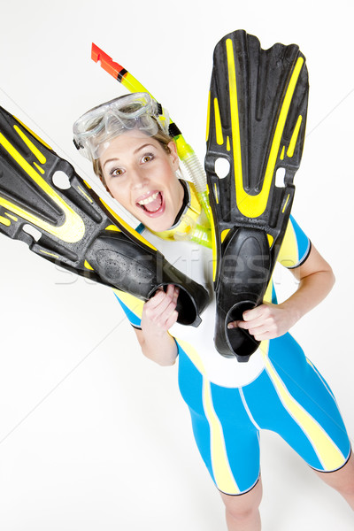 portrait of woman wearing neoprene with flippers and diving gogg Stock photo © phbcz