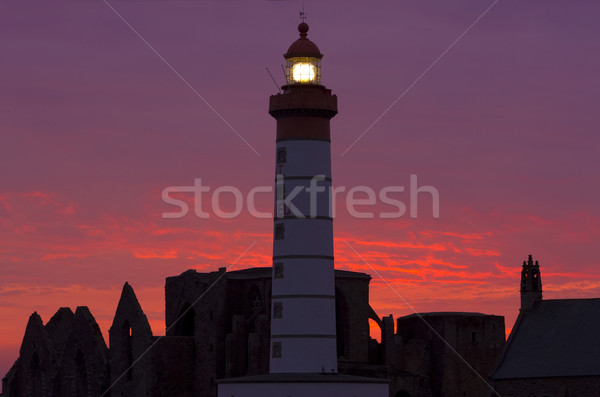 Stock photo: lighthouse and ruins of monastery, Pointe de Saint Mathieu, Brit