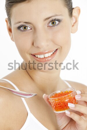 portrait of woman with a strawberry Stock photo © phbcz