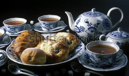 Stockfoto: Thee · ingesteld · voedsel · drinken · lepel · zoete