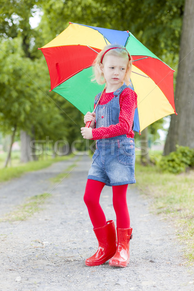 Stockfoto: Meisje · paraplu · steegje · meisje · kind · jeans
