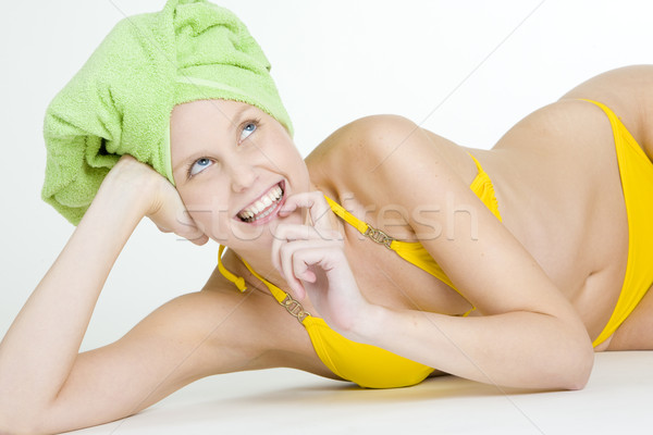 Stock photo: portrait of woman with towel on head