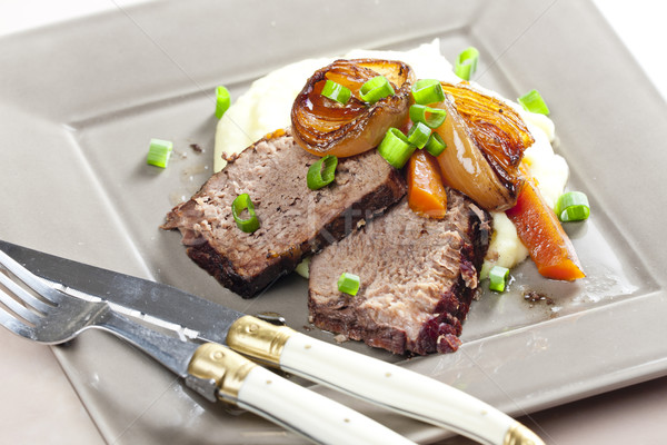 beef stew with carrot and mashed potatoes Stock photo © phbcz