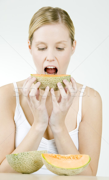 Stock photo: portrait of woman with water melon