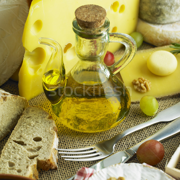 Foto stock: Queijo · natureza · morta · azeite · comida · pão · Óleo