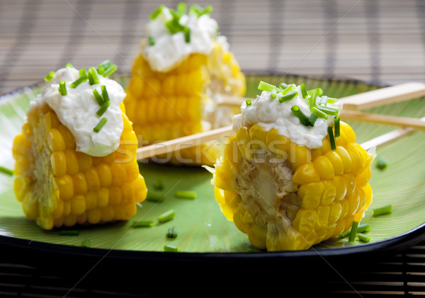 cooked corn with garlic paste Stock photo © phbcz