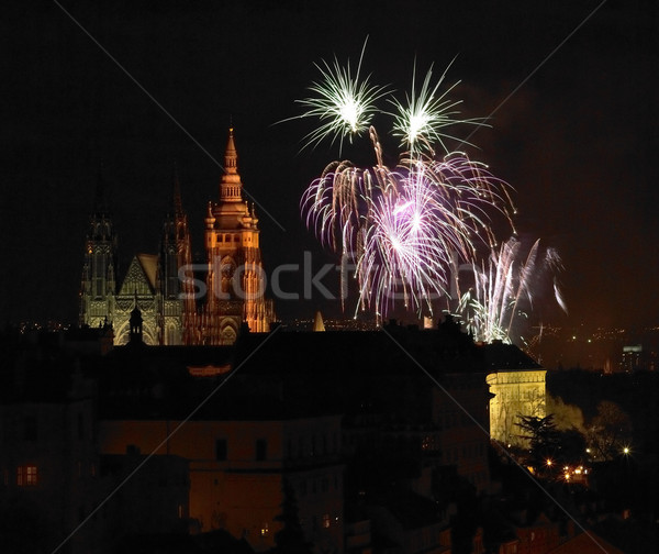 New Year''s fireworks, Hradcany, Prague, Czech Republic Stock photo © phbcz