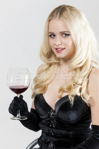 Portrait jeune femme verre vin rouge femme noir [[stock_photo]] © phbcz