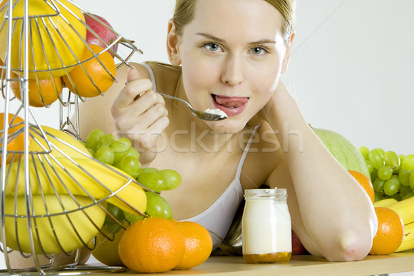 woman during breakfast Stock photo © phbcz