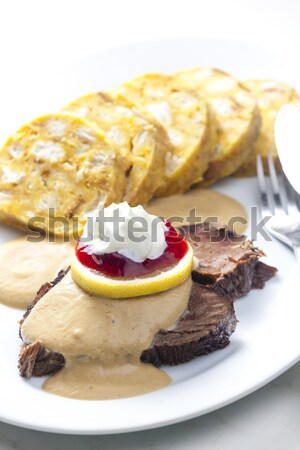 Foto stock: Papa · tortas · alimentos · tenedor · crema · platos