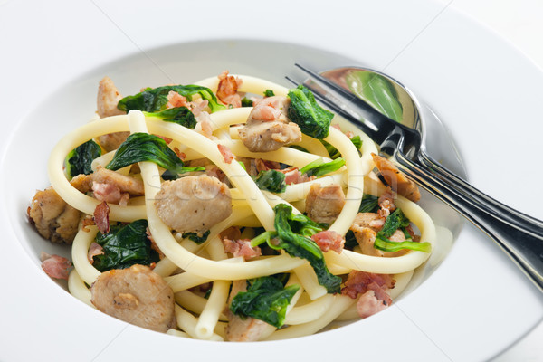 macaroni with turkey meat and spinach Stock photo © phbcz