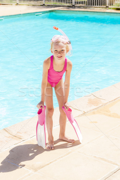 little girl with snorkeling equipment at swimming pool Stock photo © phbcz