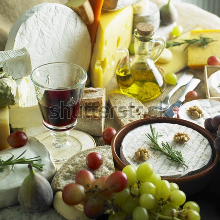 cheese still life with red wine Stock photo © phbcz