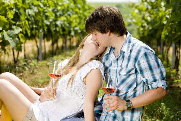 couple at a picnic in vineyard Stock photo © phbcz