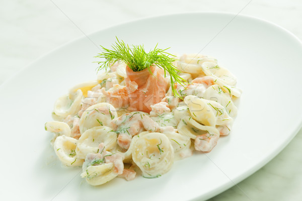 pasta orecchiette with smoked salmon Stock photo © phbcz