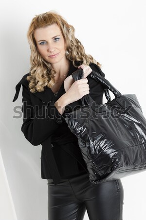 Stockfoto: Portret · jonge · vrouw · glas · rode · wijn · vrouw · zwarte