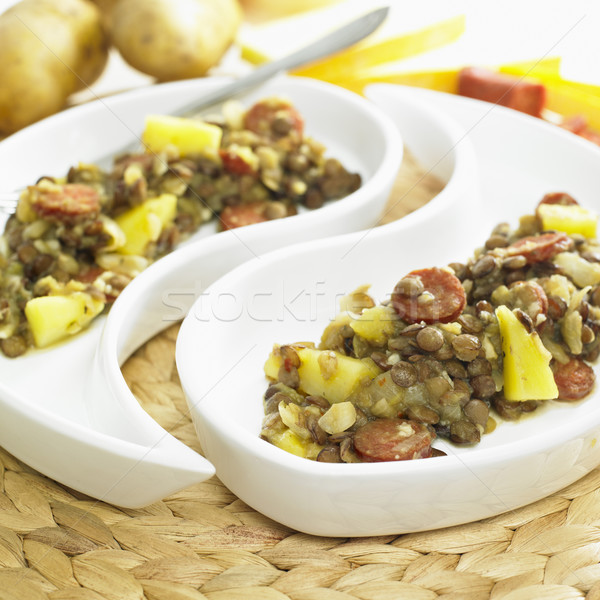 Lenteja patatas chorizo alimentos hortalizas vegetales Foto stock © phbcz