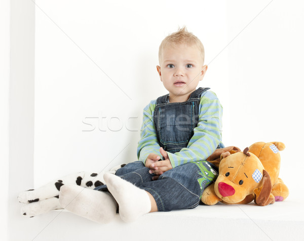 Posiedzenia zabawki dzieci dziecko chłopca Zdjęcia stock © phbcz