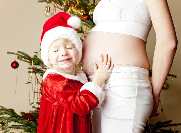 Stock fotó: Portré · kislány · terhes · anya · karácsony · karácsonyfa