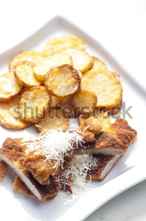 pork pieces on cumin with pasta Stock photo © phbcz