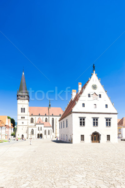 ストックフォト: 町役場 · 広場 · スロバキア · 家 · 市 · 教会