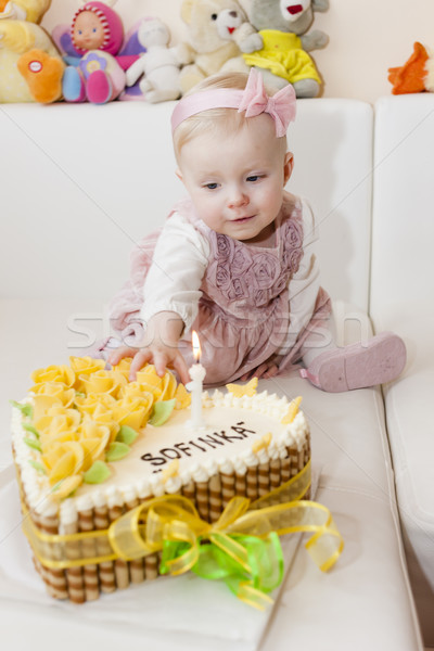 肖像 座って 少女 誕生日ケーキ 子 ストックフォト © phbcz