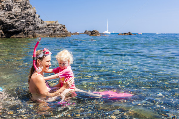 シュノーケリング 地中海 海 フランス 女性 家族 ストックフォト © phbcz