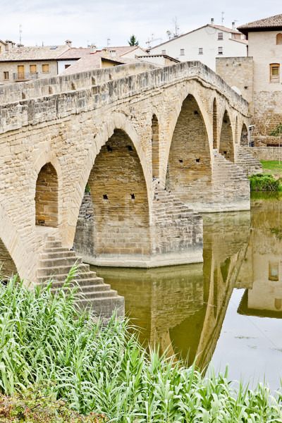 Stock photo: romanesque bridge over river Arga, Puente La Reina, Road to Sant