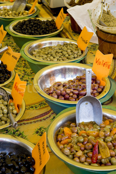 olives, street market in Castellane, Provence, France Stock photo © phbcz