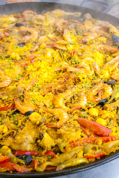 Stock photo: paella with seafood, market in Forcalquier, Provence, France