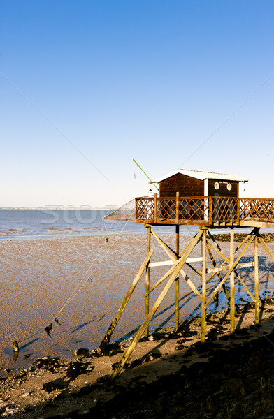 Stock photo: pier with fishing net, Gironde Department, Aquitaine, France