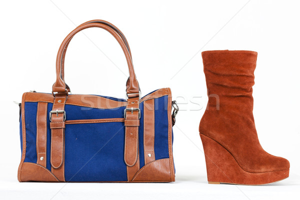 Mode Plattform braun Schuhe Denim Handtasche Stock foto © phbcz