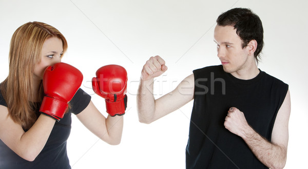 couple with boxing gloves Stock photo © phbcz