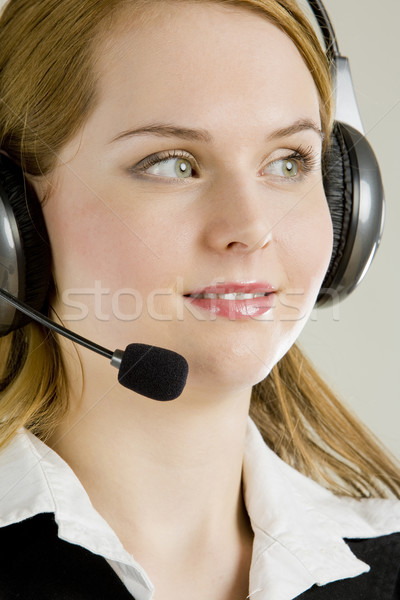 портрет женщину телефон работу микрофона костюм Сток-фото © phbcz